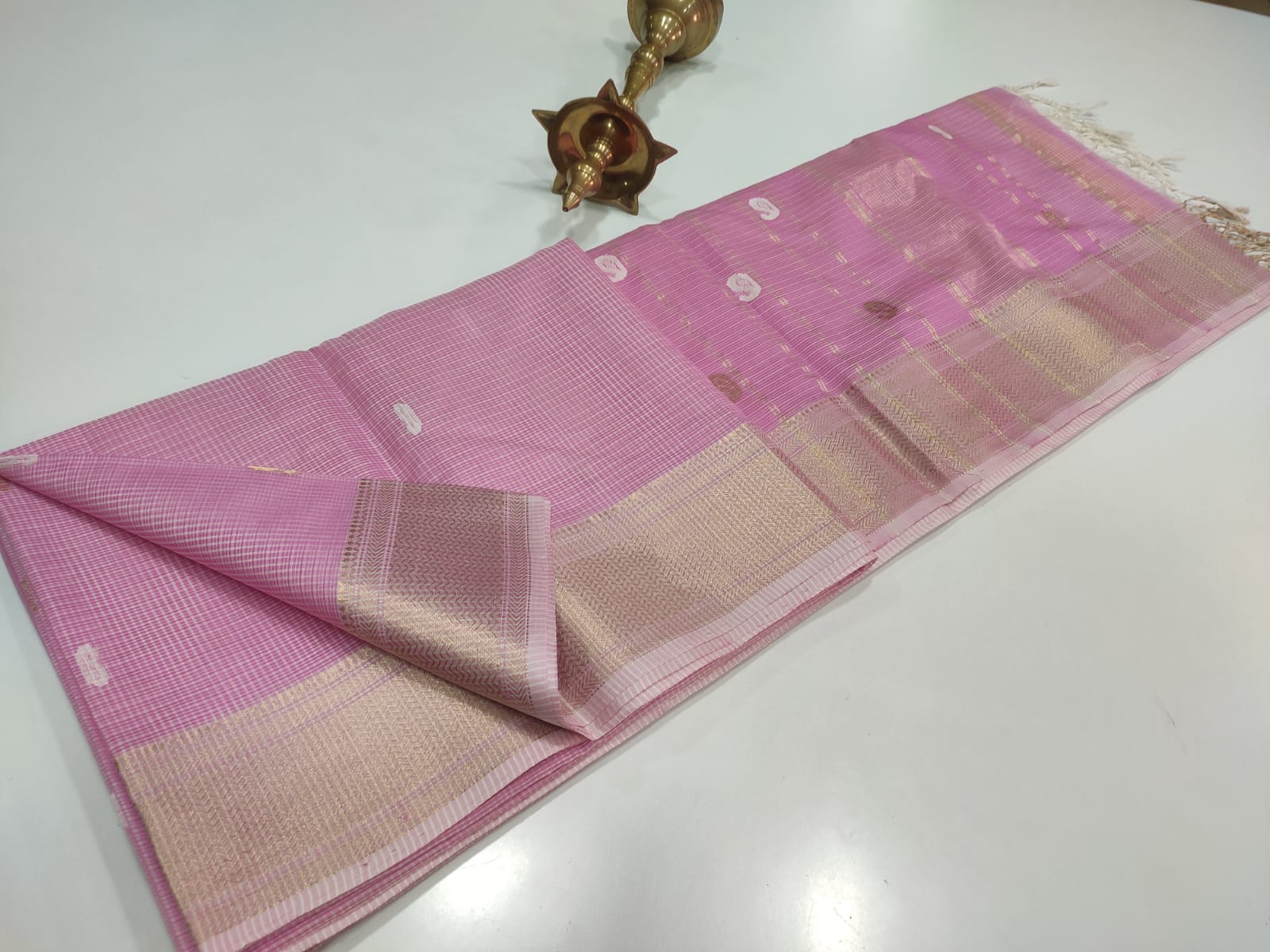 Maheshwari Silk Wave Saree Baby Pink
